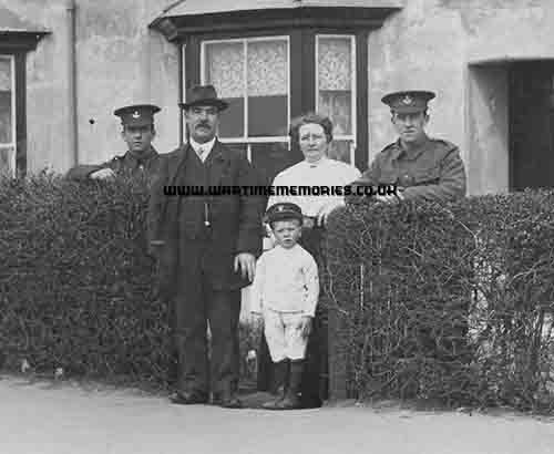 From left - Albert, his father John Richardson, his mother Elizabeth Sessford, brother John Richardson.  Small boy is grandson Thomas Albert Richardson, child of John and Elizabeth's deceased daughter.  The photograph was taken in Kent in August 1915 before the 12th Durham Light Infantry went to France.